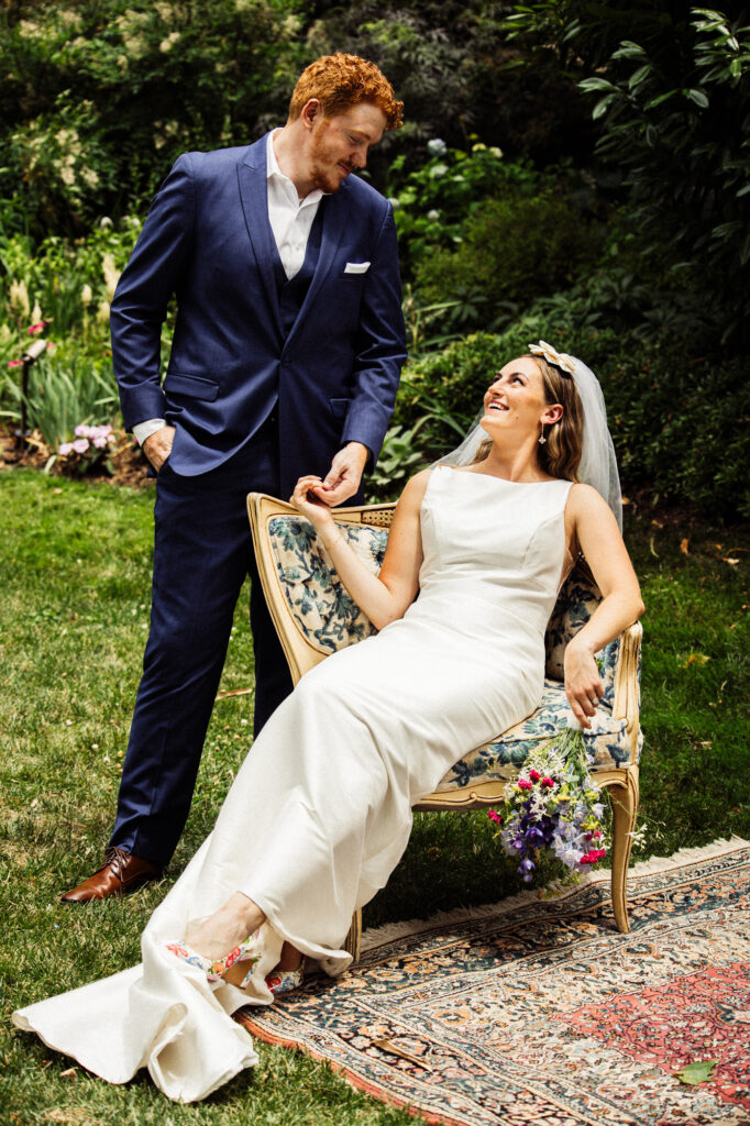 a romantic couple's photo on a wedding day