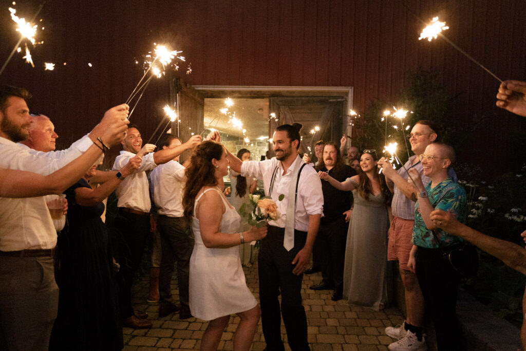Sparkler exit with bride and groom celebrating at NJ vineyard wedding